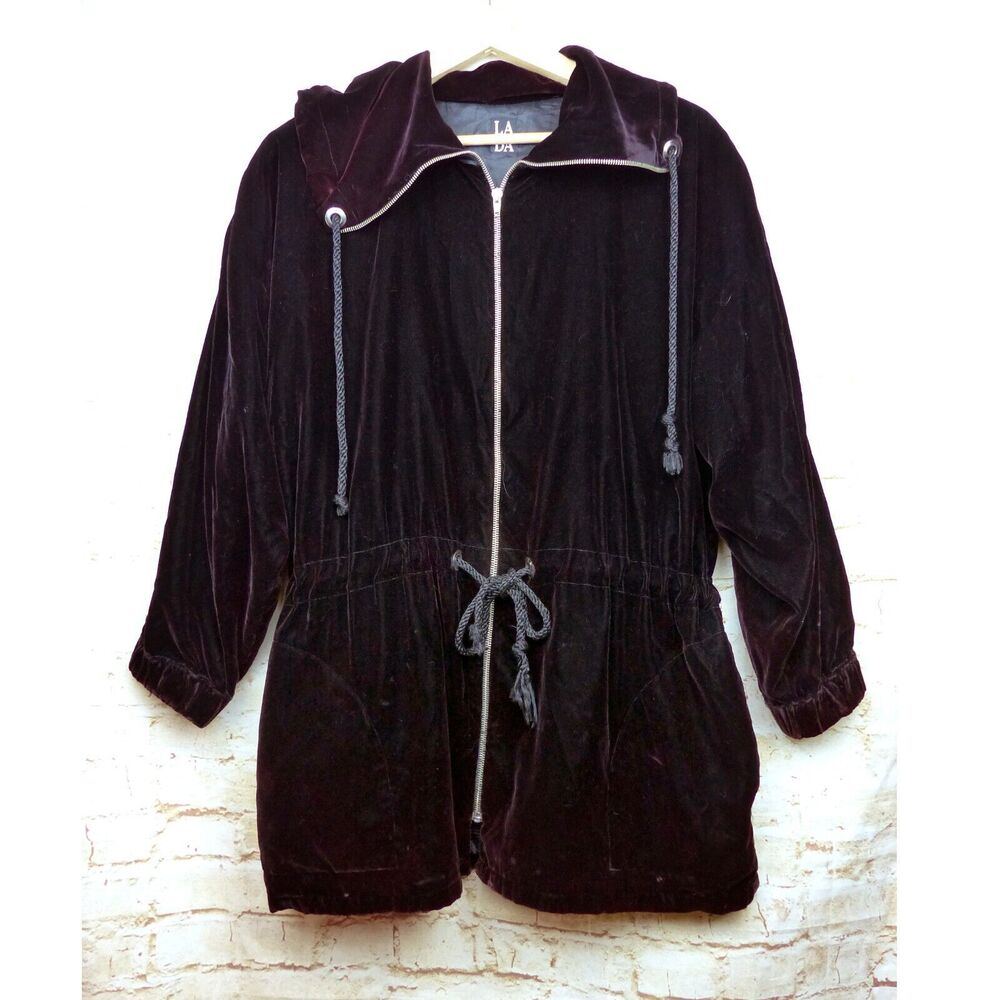 LA De DA Velvet Cinch Waist Jacket Women M Red Relaxed  Zip Whimsigoth Fairy